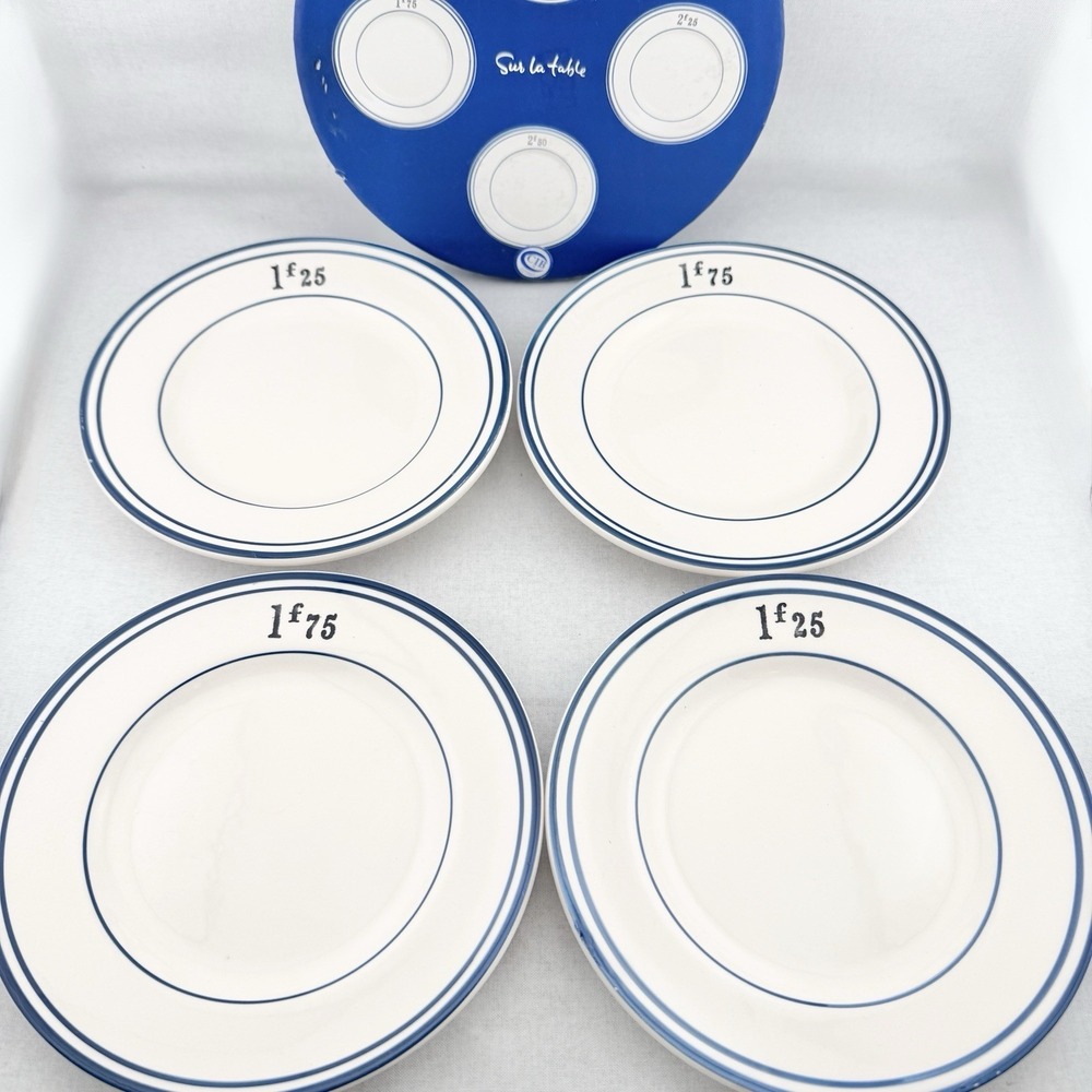 Vintage Sur La Table French Bistro Appetizer Plates Set Antique Check Bill Style